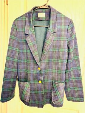 Schoolgirl Vintage Plaid Green & Blue Tailored Blazer
